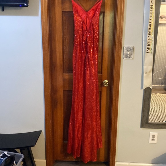 Red sequin prom dress with side split - Picture 4 of 6